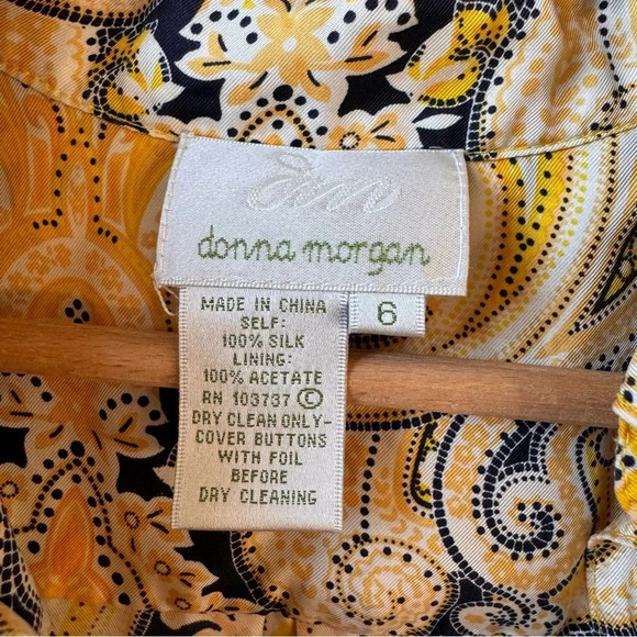 DM Donna Morgan Paisley Print Puff Sleeve Front Button Midi Dress 100% Silk sz 6 - Picture 9 of 11